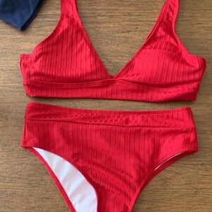 SHEIN Red Ribbed Bikini Set